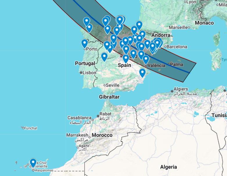 Mapa eventos de sonificación eclipse.